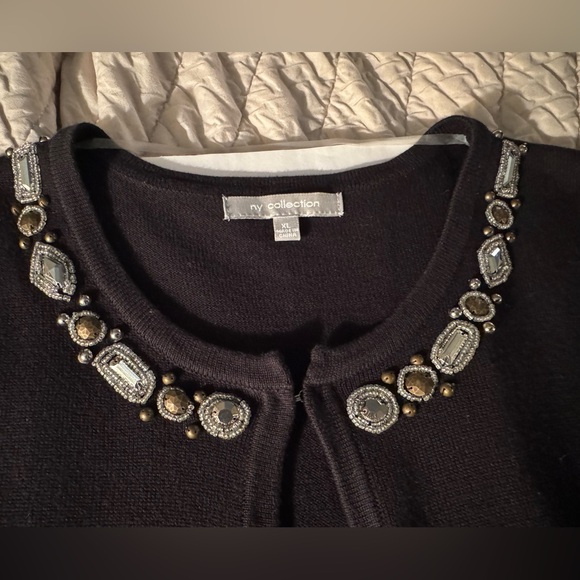 NY Collection Black Embellished Collar 1/2 Sleeve Open Cardigan Ladies XL. NWOT - Picture 4 of 12